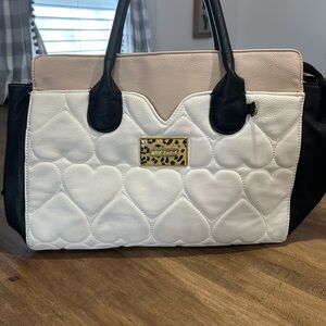 Betsey Johnson Black and Cream Heart Quilted Tote